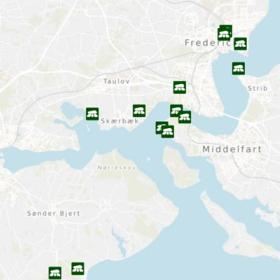 Kort over naturpark rute ved Lillebælt